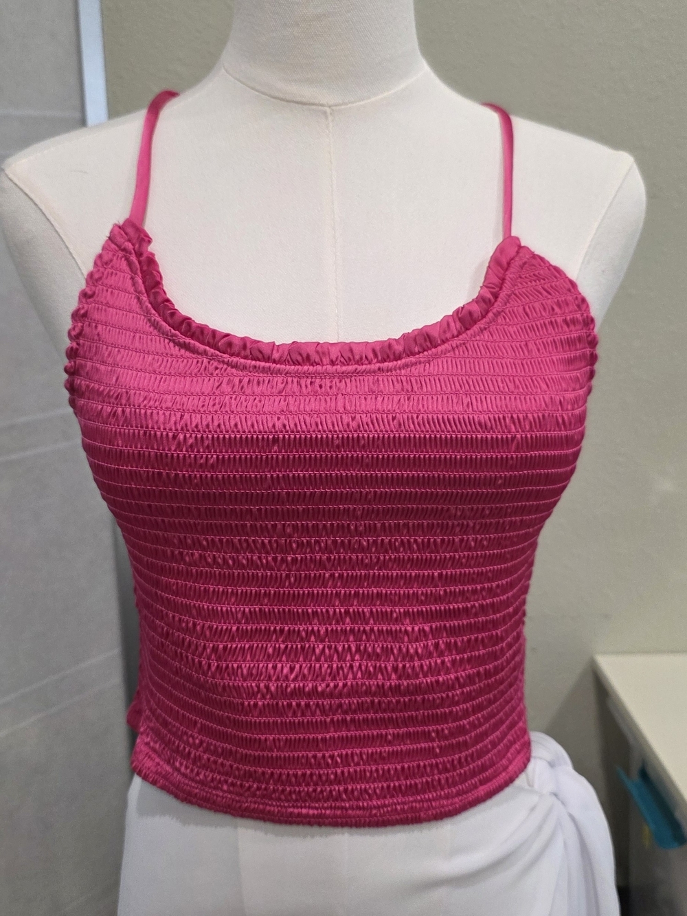 Free People Festival Fuchsia Smocked Cropped Cami Tank Top NWT Size Small